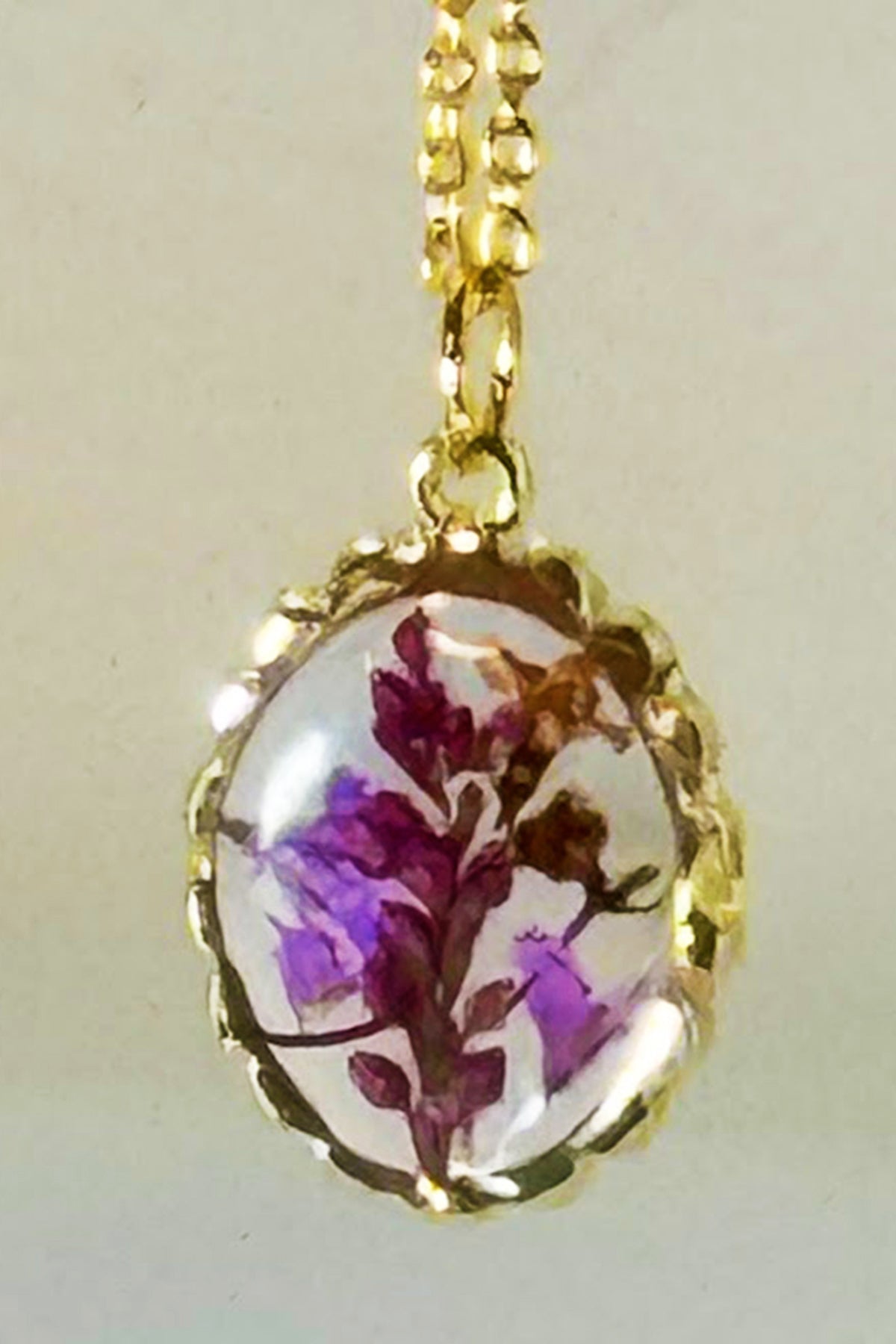 Gold Pendant with Purple Flowers