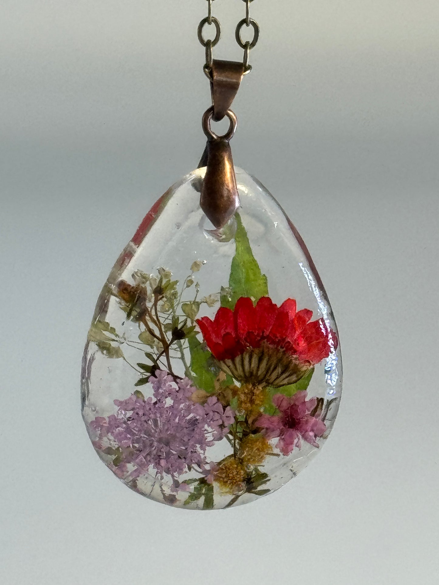 Garden Flowers in Teardrop Pendant