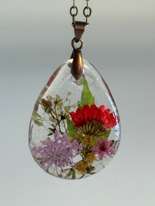 Garden Flowers in Teardrop Pendant