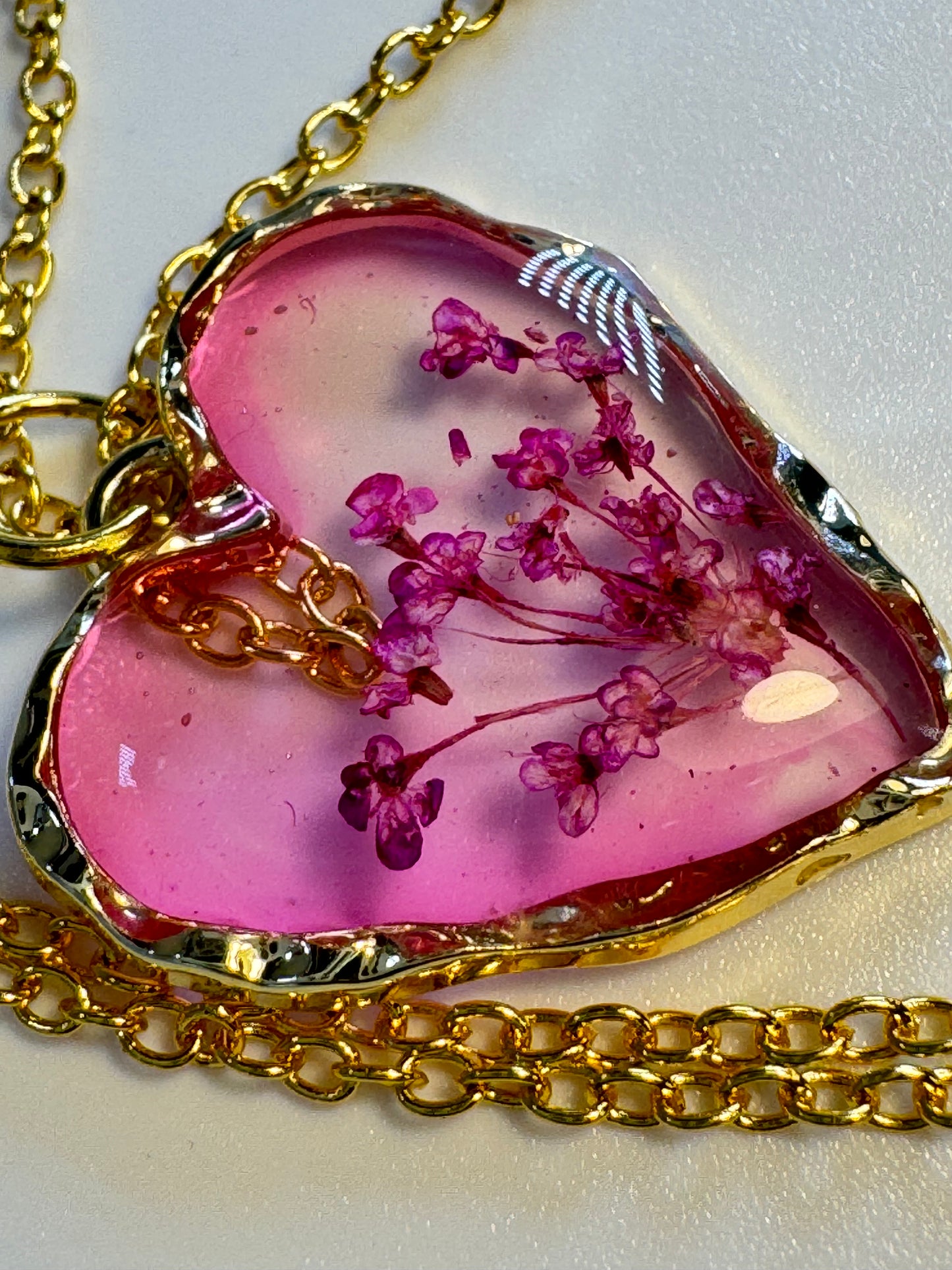 Pink Heart Pendant with dainty pink flowers.