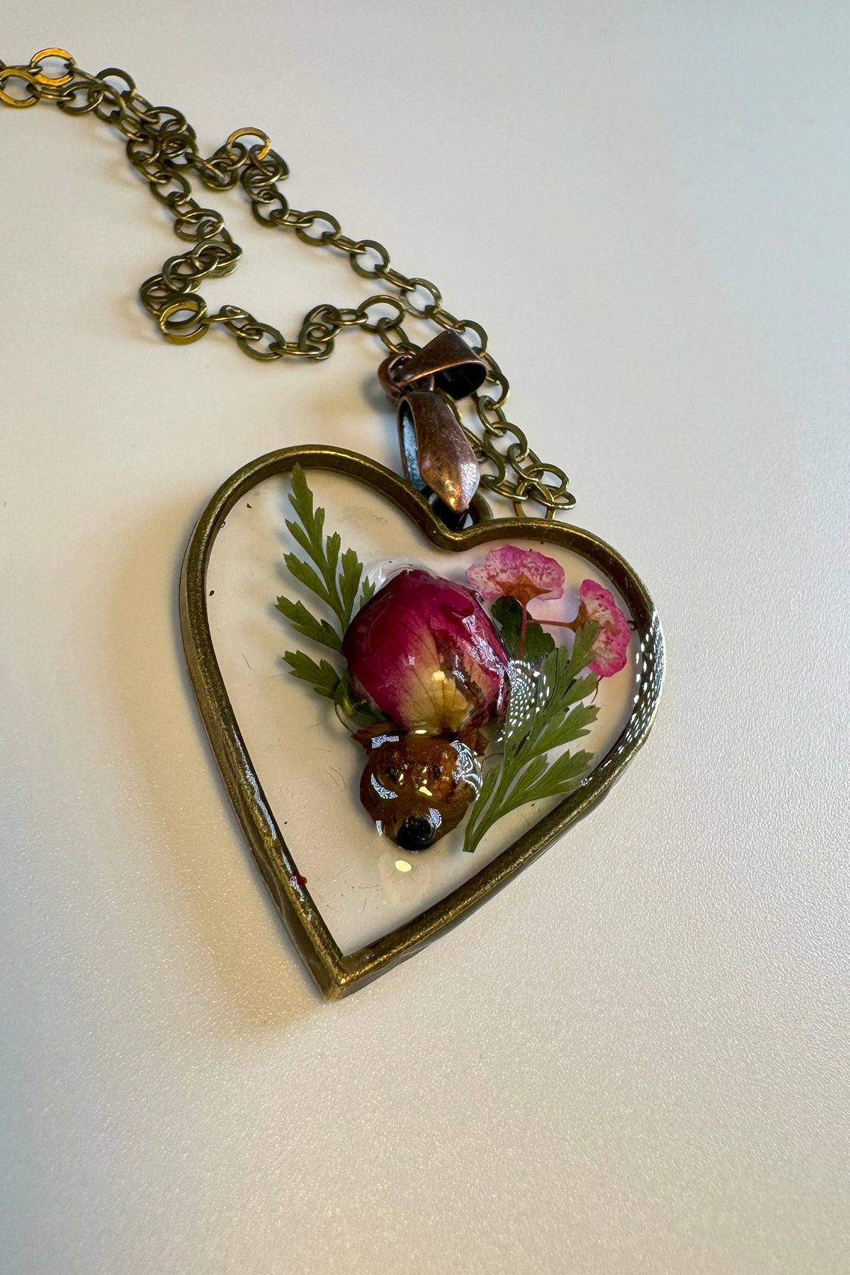 Rose Heart Pendant in Antique Bronze