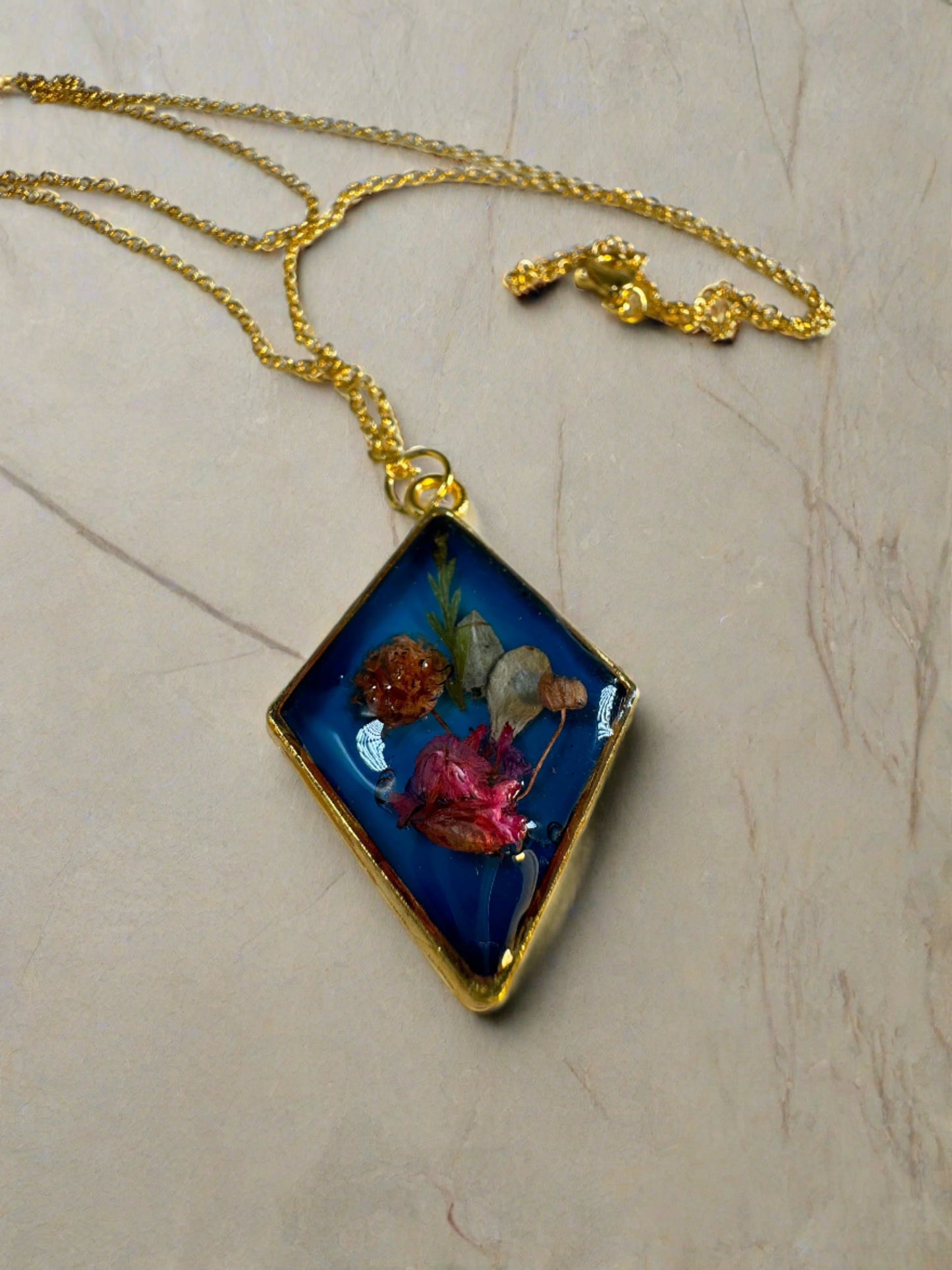 Blue Pendant with Red Rose