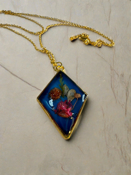 Blue Pendant with Red Rose