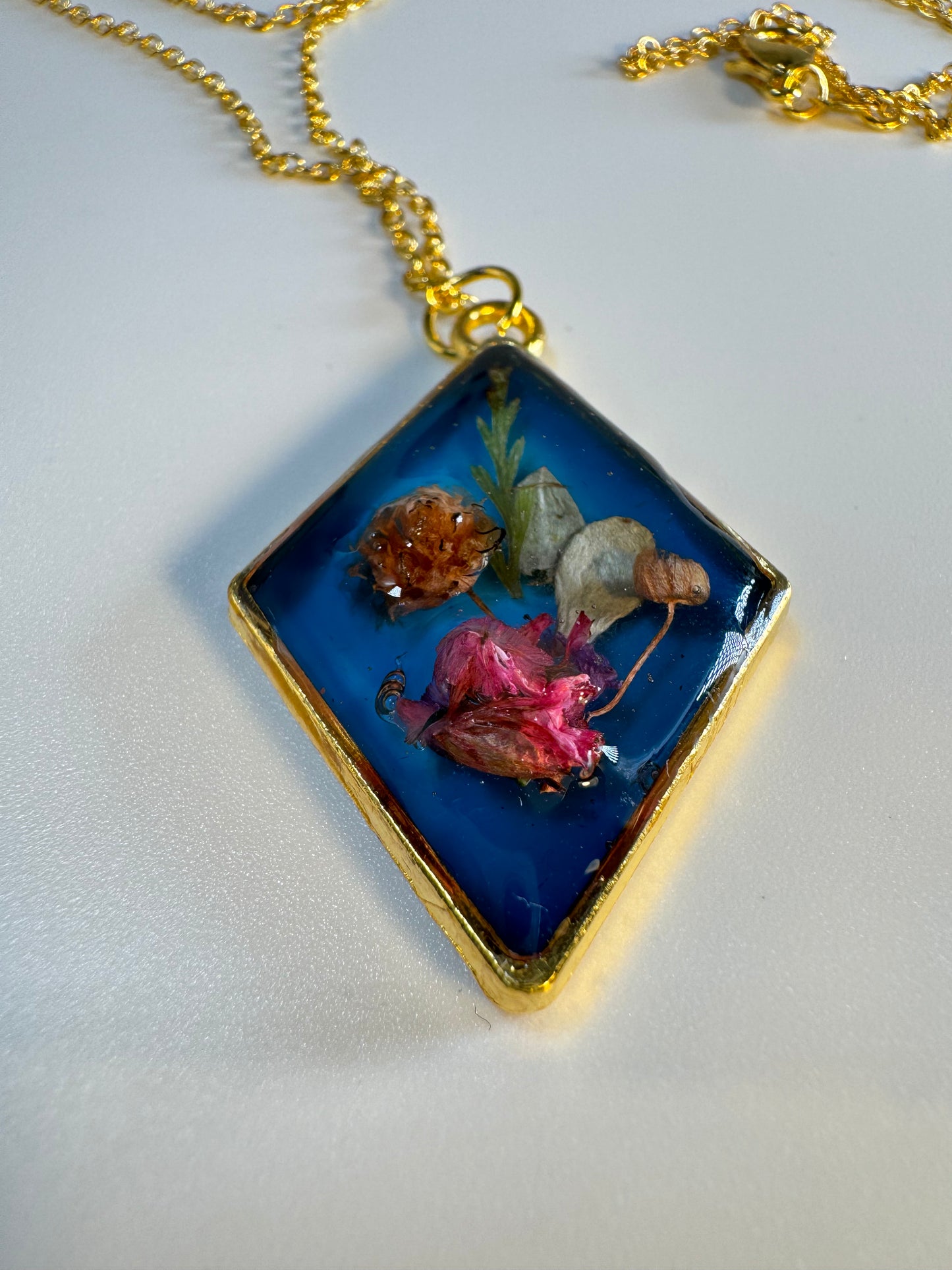 Blue Pendant with Red Rose