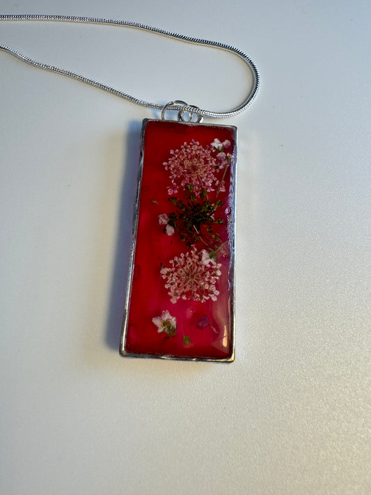 Red Pendant with Queen Ann Lace