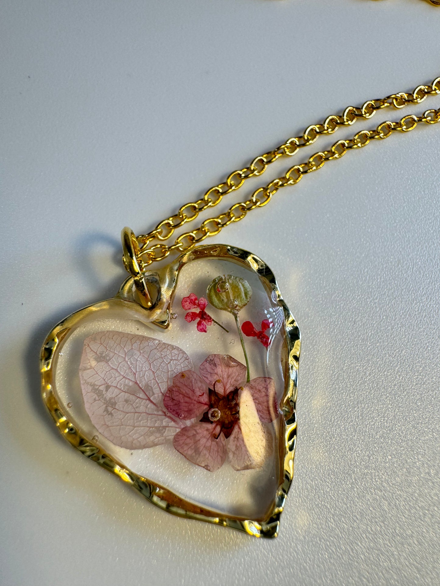 Hydrangea and "Forget Me Not"  Heart Pendant