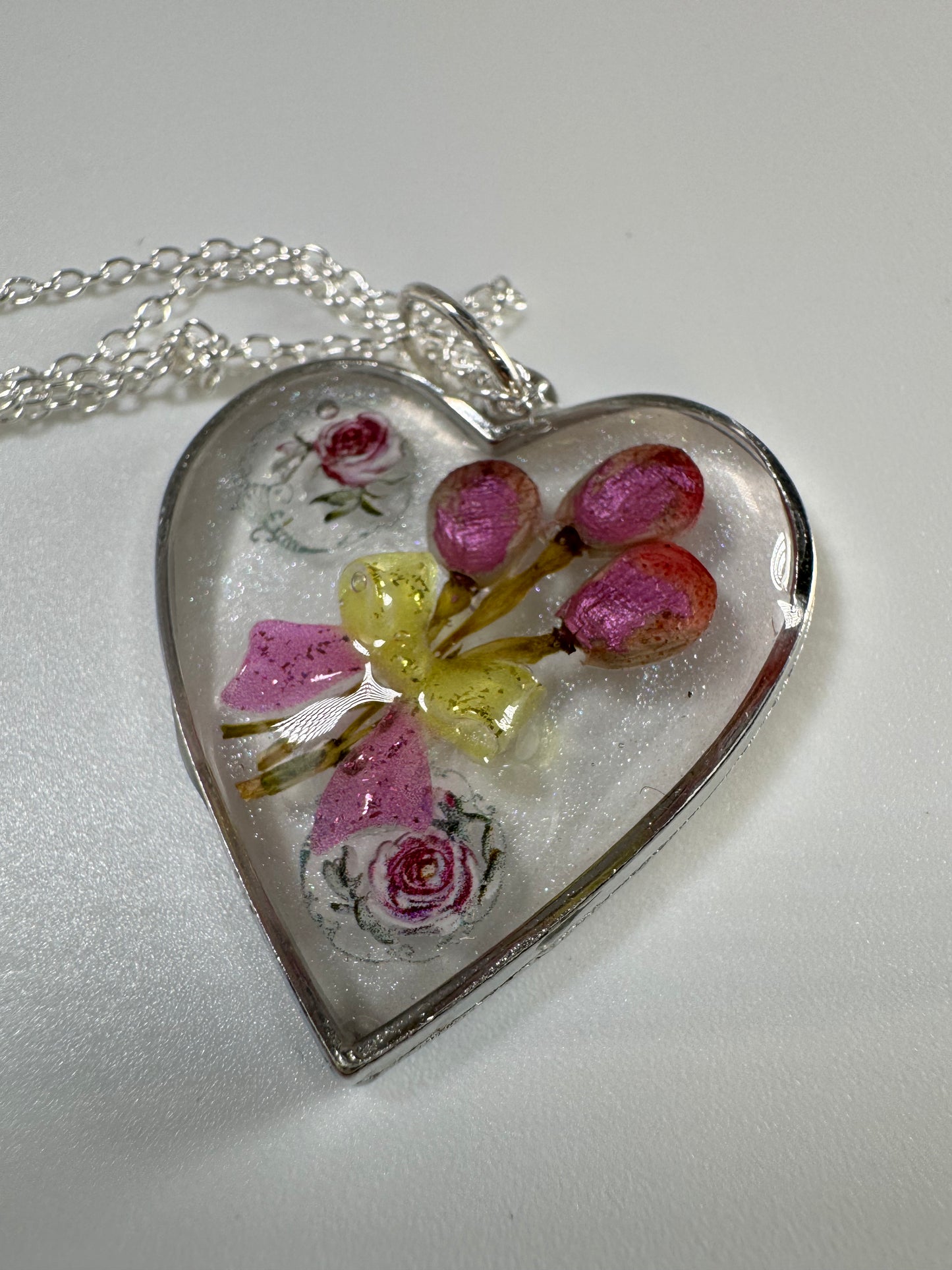 Roses and Bows Heart Pendant