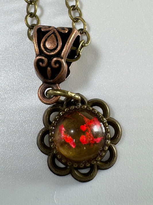 Tiny Antique Pendant with Red Flower Buds