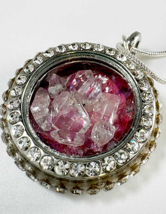 Locket with Red Flower Background and Sparkling Gemstones