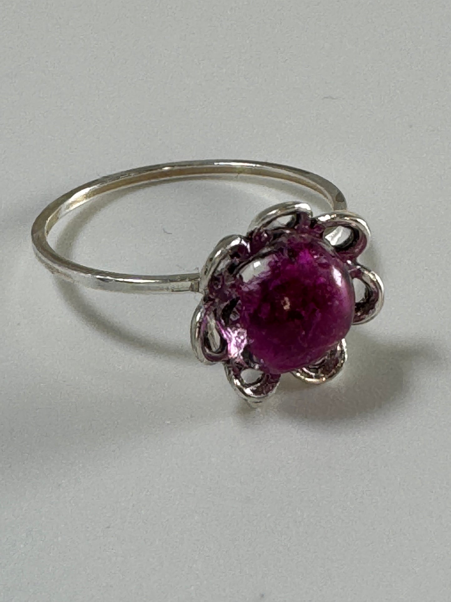 Burgundy Flower in Silver Setting
