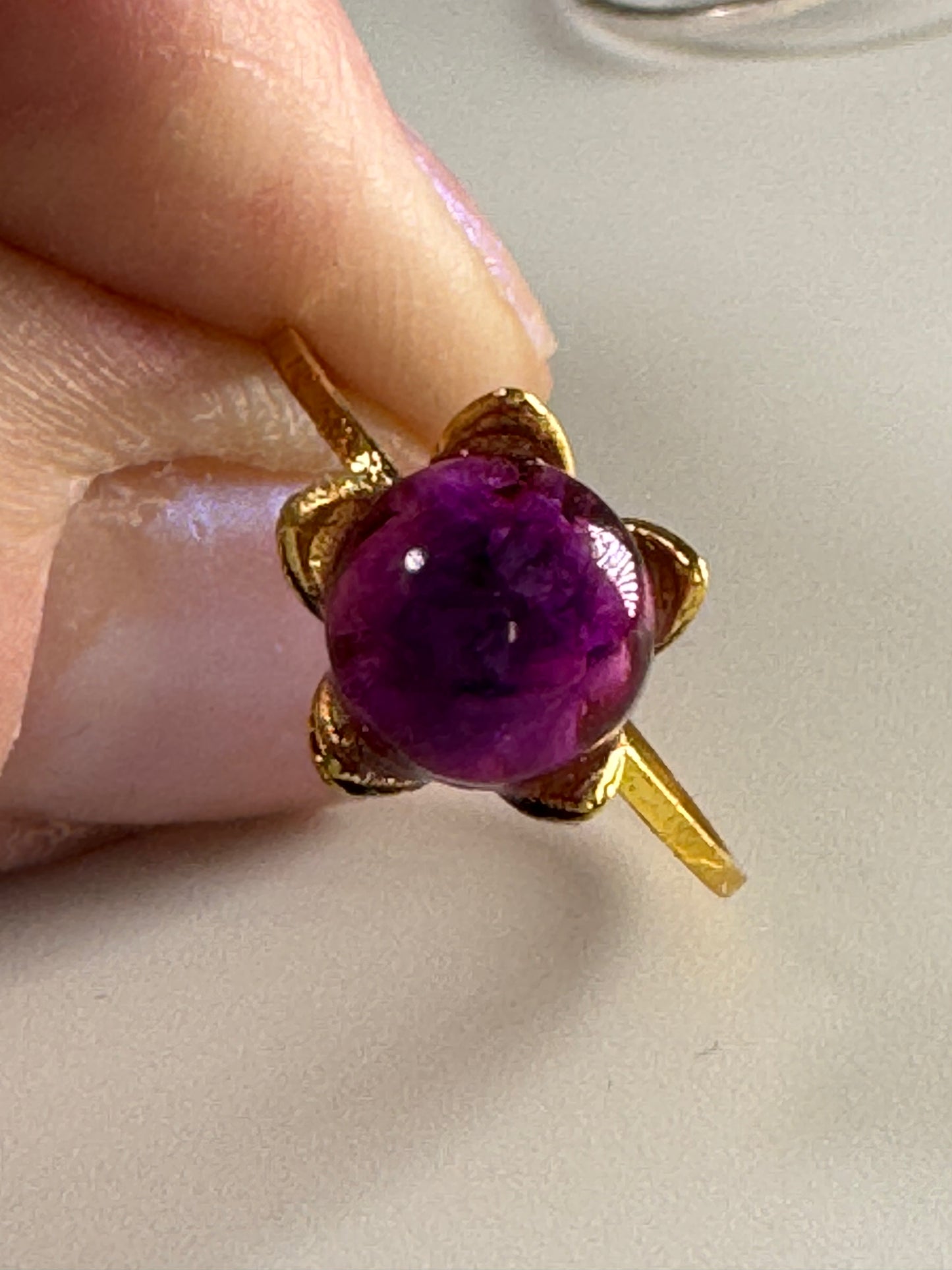 Burgundy Flower Ring in Gold Setting