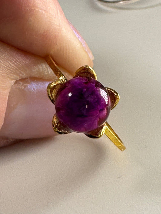 Burgundy Flower Ring in Gold Setting