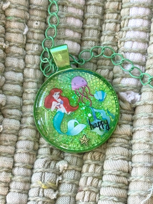Childs Pendant with her favorite Disney Princess.  A Colorful Pendant and Matching Chain