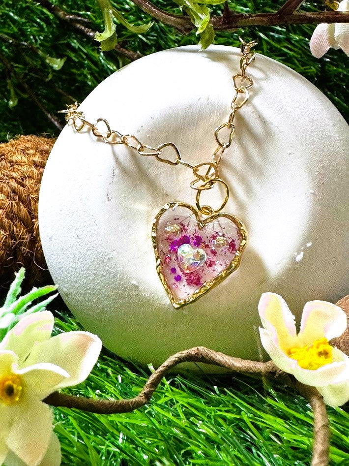 Dainty Gold Heart with Tiny Flowers