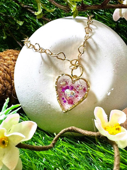 Dainty Gold Heart with Tiny Flowers