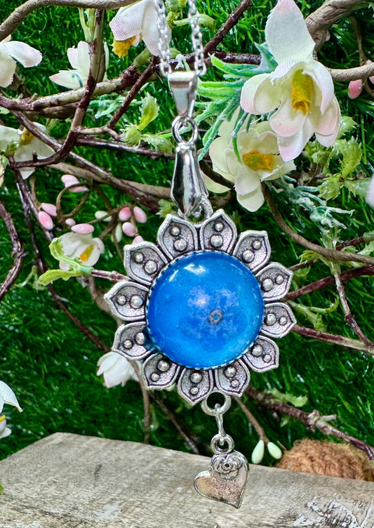 Blue "Forget Me Not" Pendant in Antigue Setting