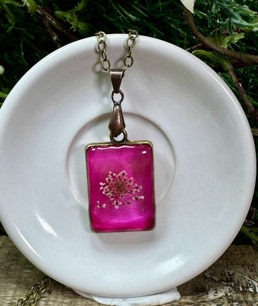 Red Pendant with white Queen Ann Lace