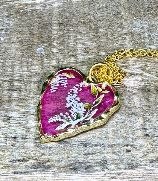 White Wisteria on Red Heart Pendant