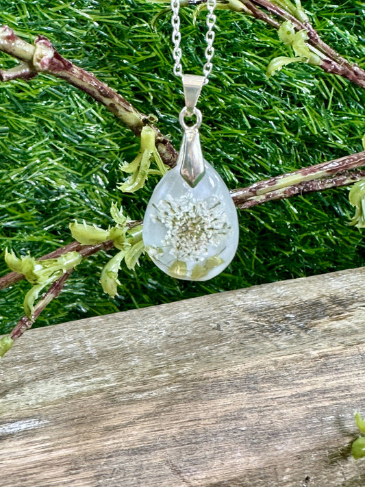 Clear and White Queen Ann Lace Pendant
