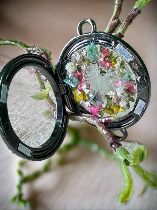 Black Locket with Stunning Flower Wreath