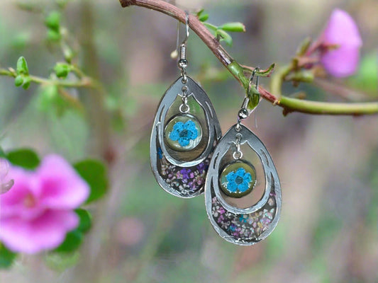 Blue "Forget Me Not" Dangles with additional drop of mixed tiny flowers