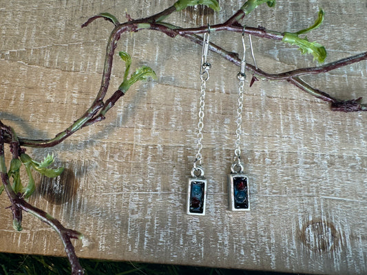 Tiny Silver and Black Drop Earrings with colored gems