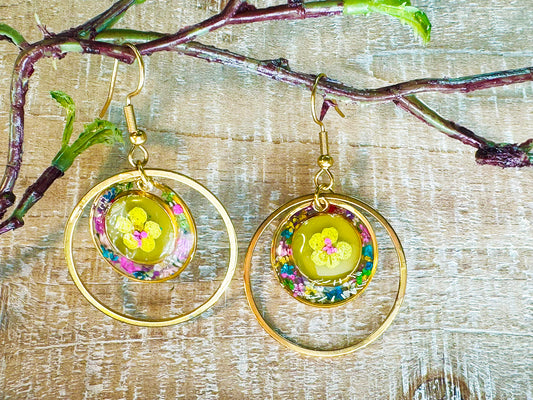 Yellow  "Forget Me Not"  Double Earrings