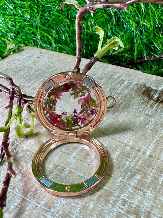 Flower Wreath Locket with Red and Green Tones.