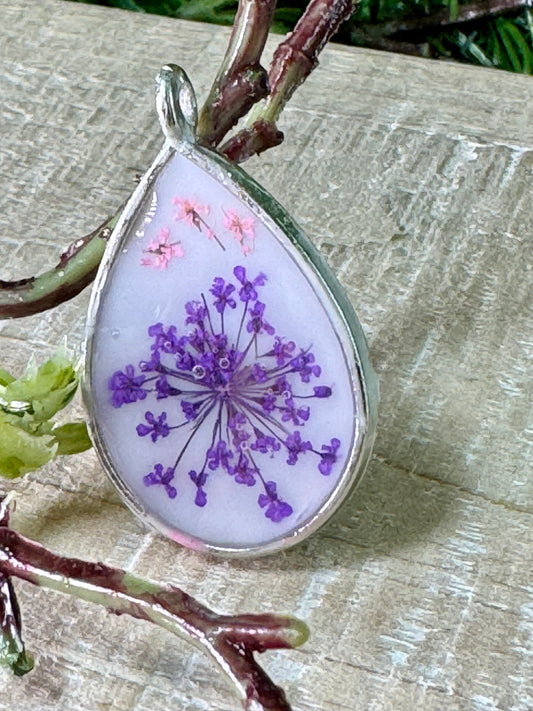 White with Purple and Pink Flowered Pendant