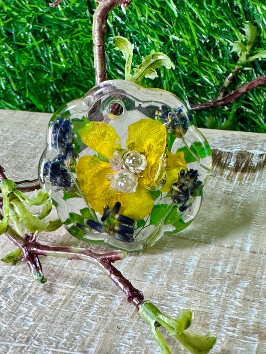 Yellow Pansy and Lavender Pendant
