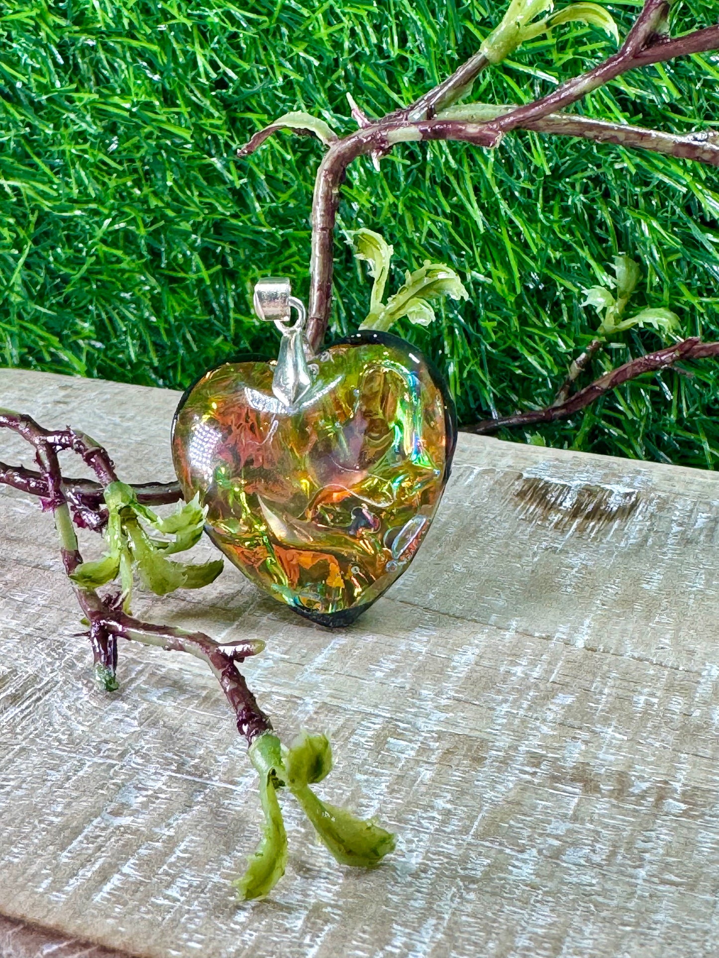 Peach and Green Pendant in Resin