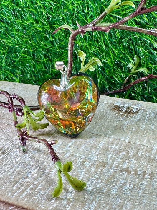 Peach and Green Pendant in Resin