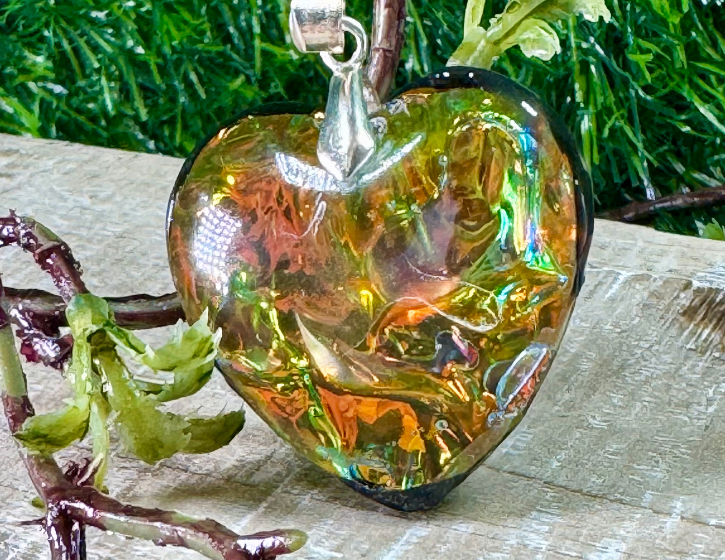 Peach and Green Pendant in Resin