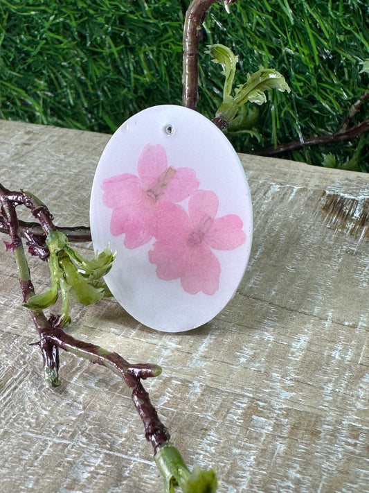 Pink Forget Me Nots on White Pendant
