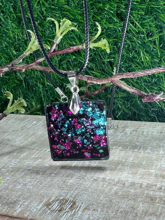 Square Black Pendant with Sparkle Flakes