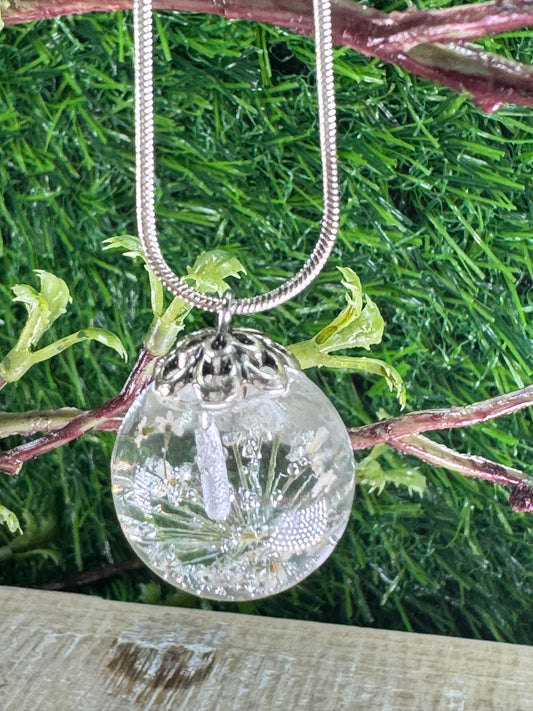 Glass Bauble with White Queen Ann Lace Flower