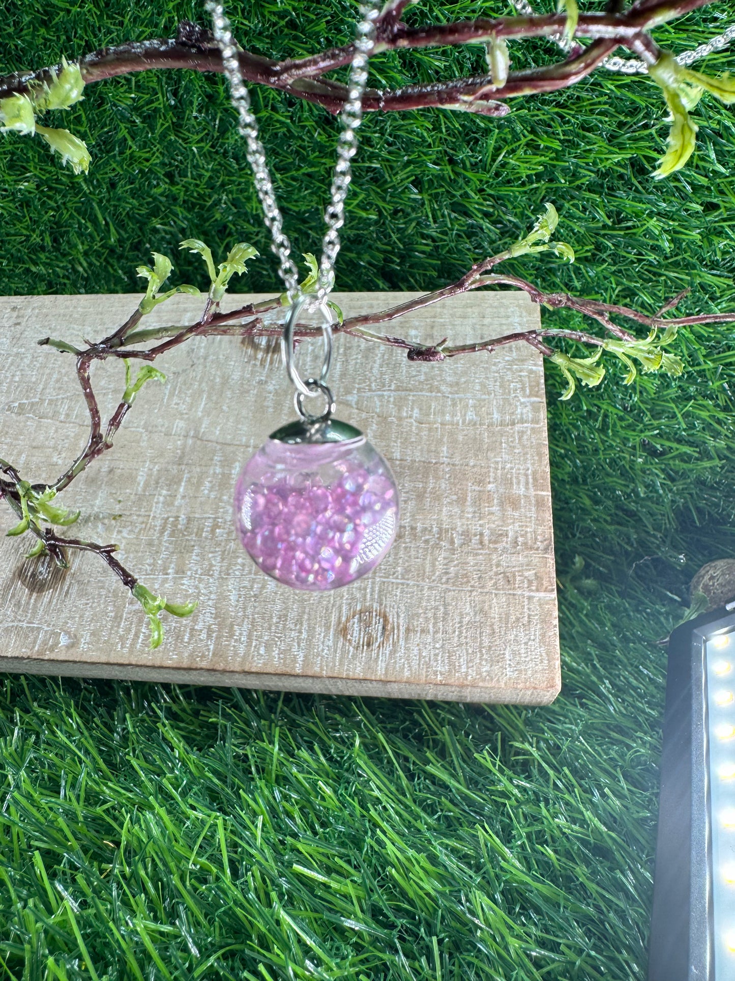 Glass Bauble with Pink Beads