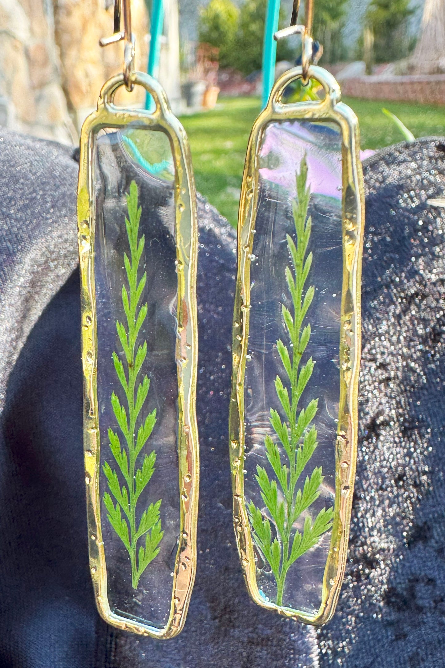 Earrings    Long dangle fern Earrings