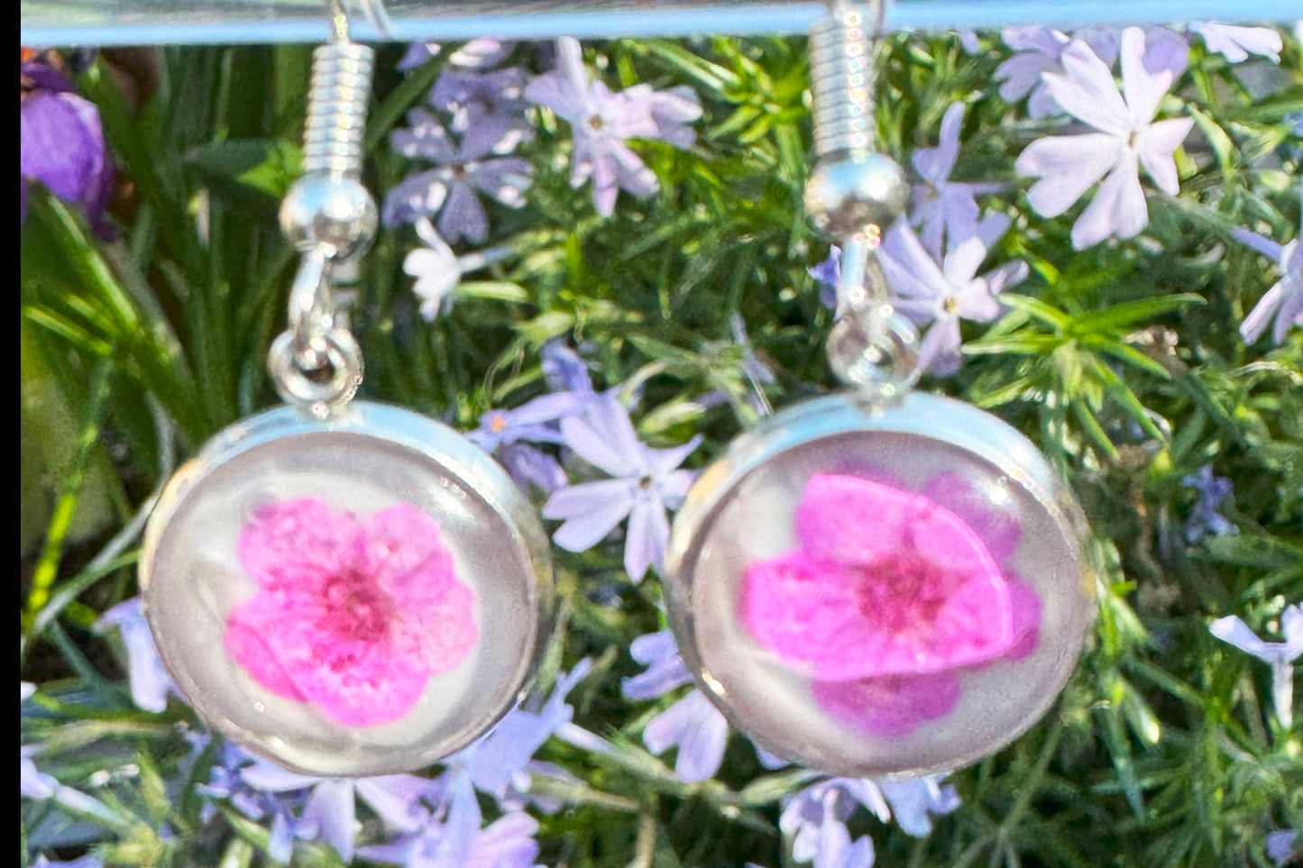 Earrings Tiny Silver and Pink Forget Me Nots