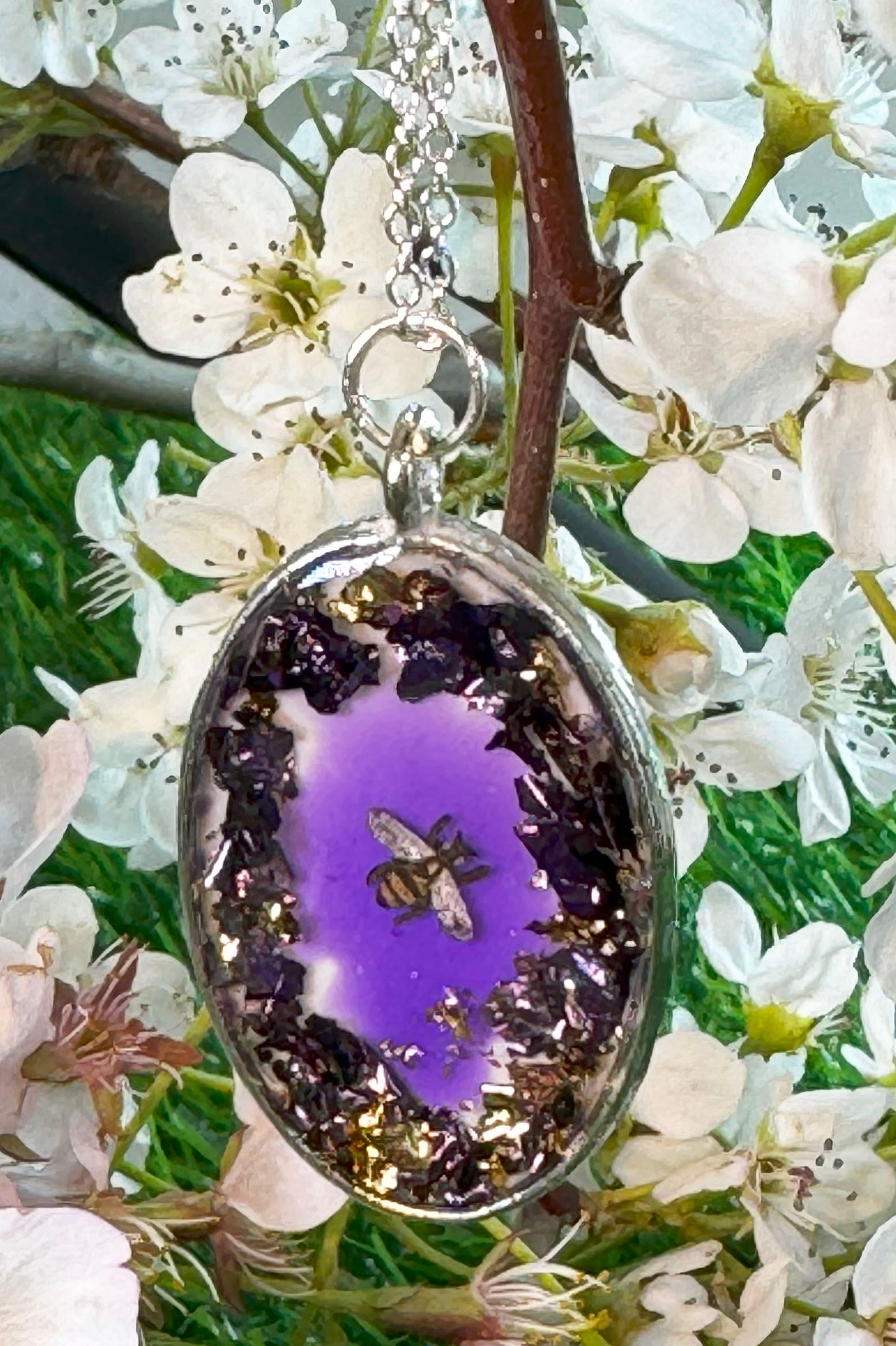 Purple Pendant with Sparkles and Bee
