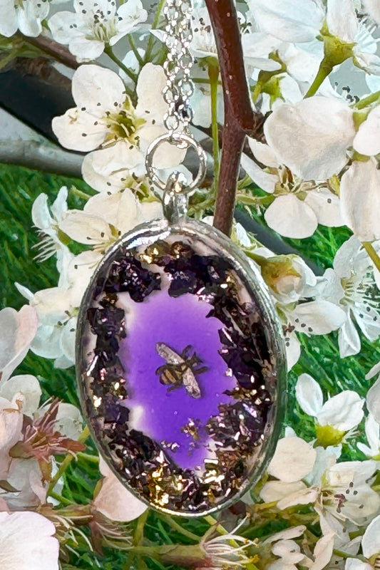 Purple Pendant with Sparkles and Bee