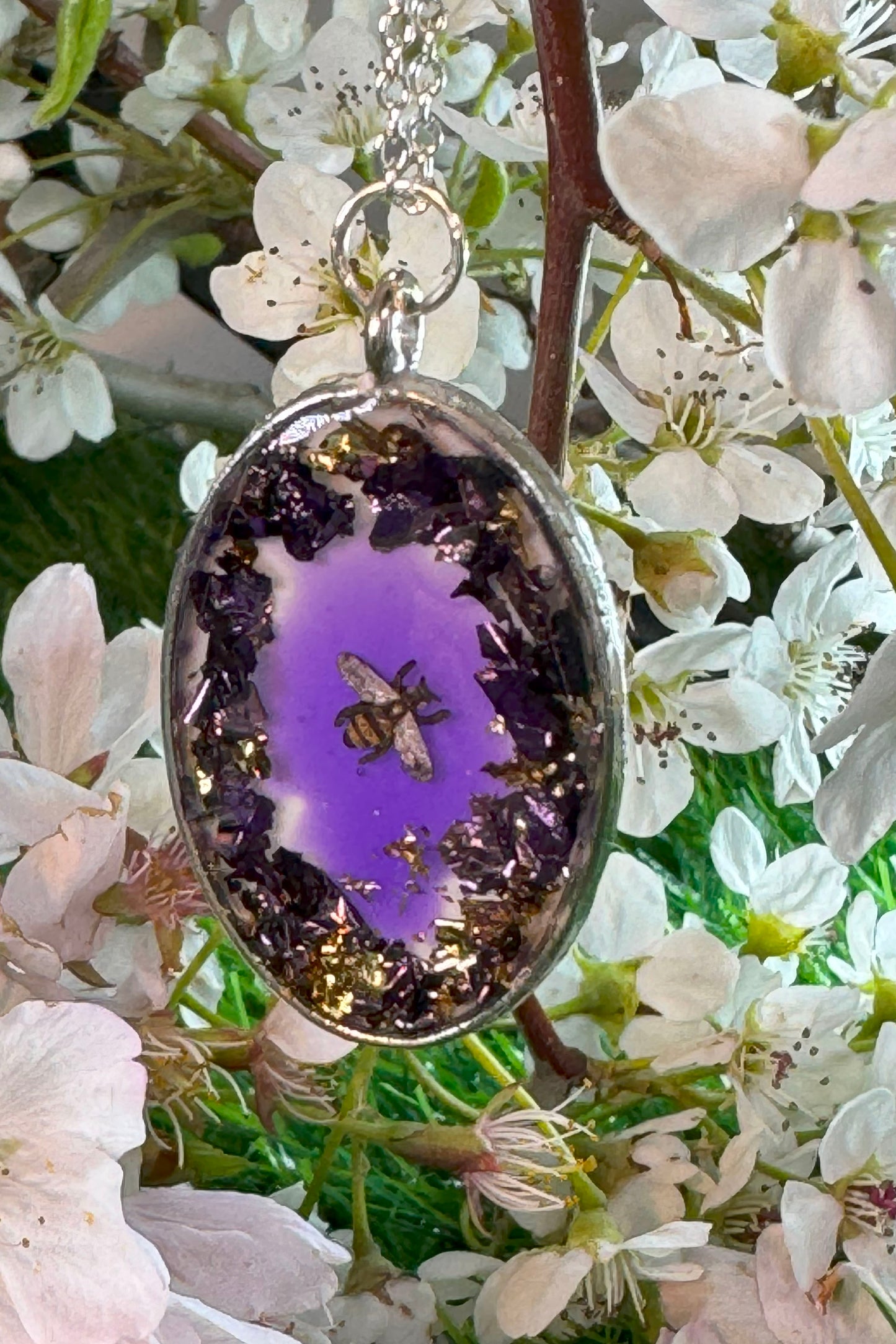 Purple Pendant with Sparkles and Bee