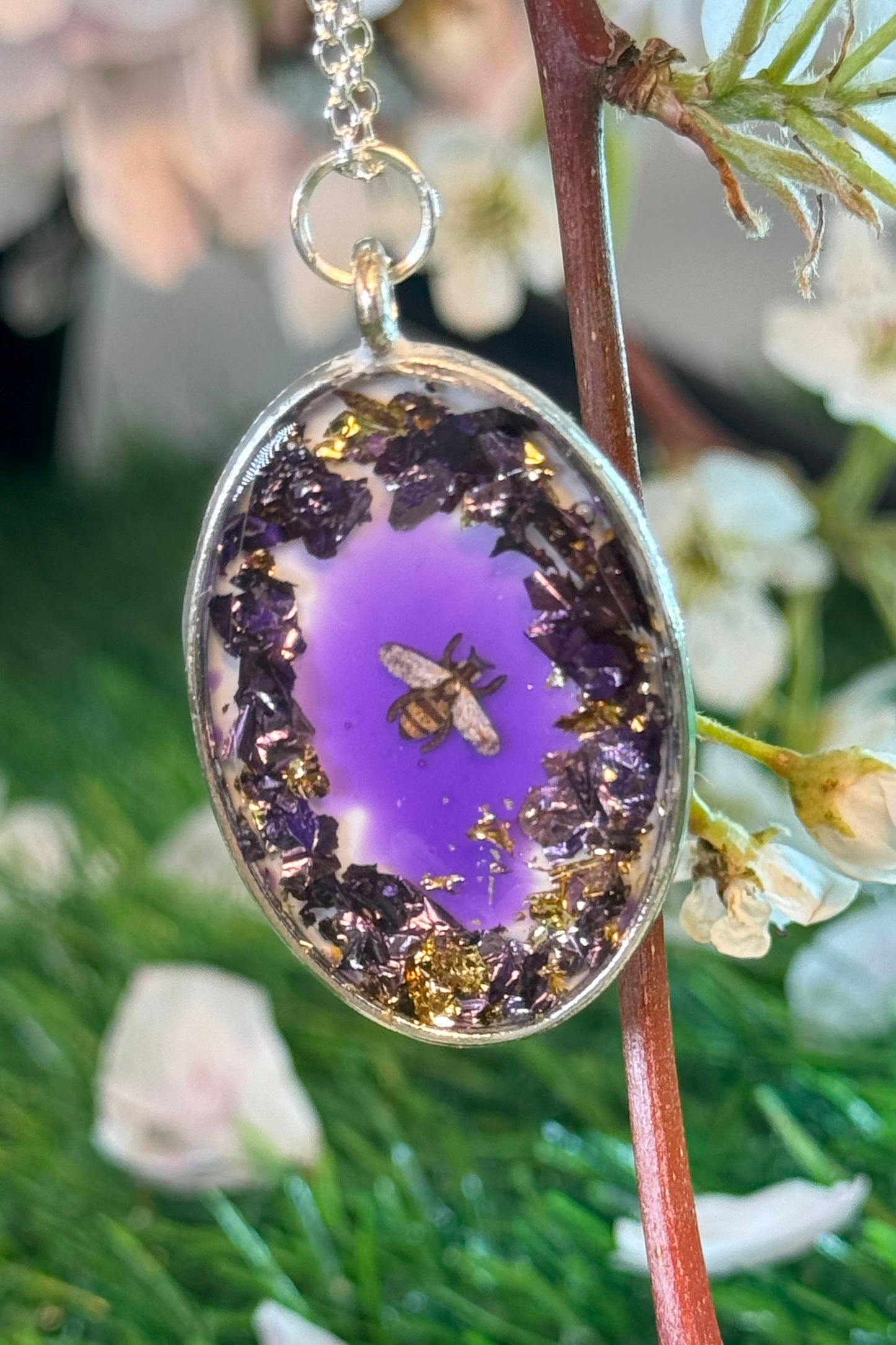 Purple Pendant with Sparkles and Bee