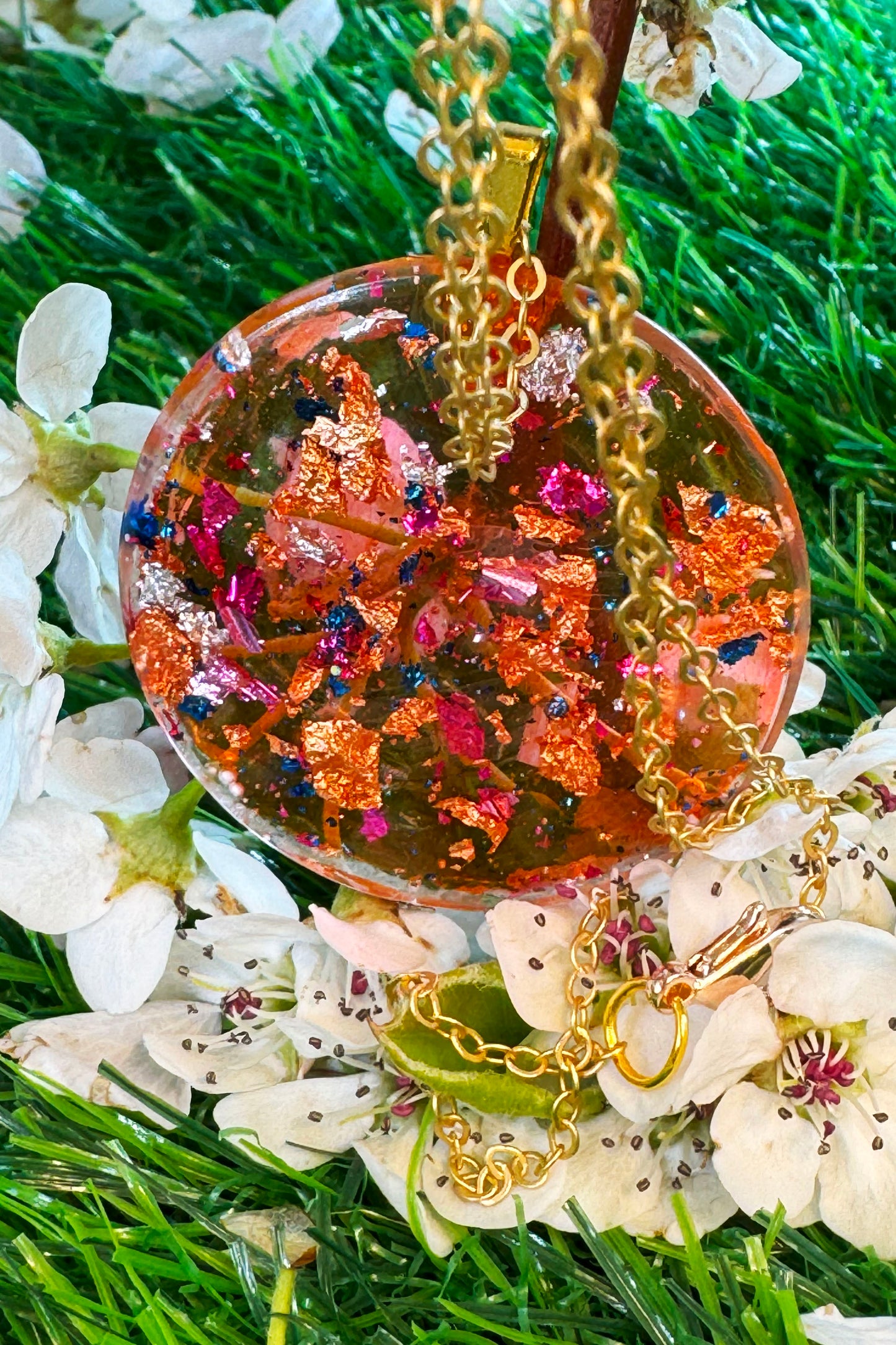 Orange Round Pendant with Sparkles