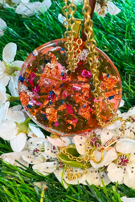 Orange Round Pendant with Sparkles