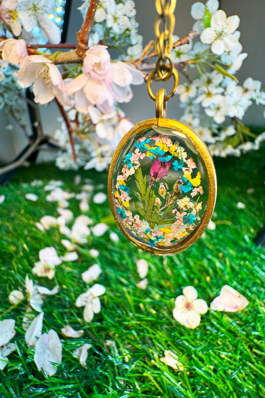 Beautiful Two Sided Pendant with Tiny Wreath Flowers