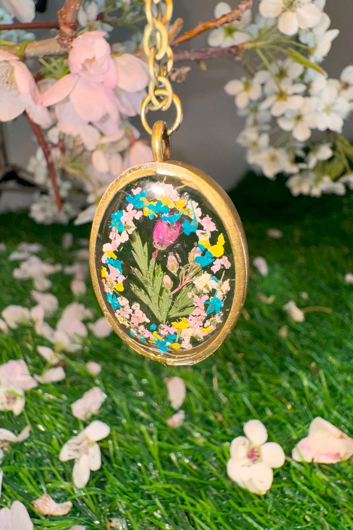Beautiful Two Sided Pendant with Tiny Wreath Flowers