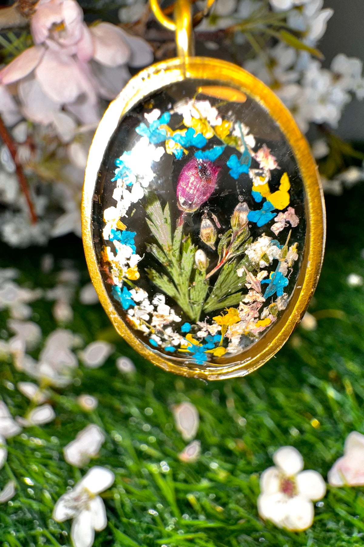Beautiful Two Sided Pendant with Tiny Wreath Flowers
