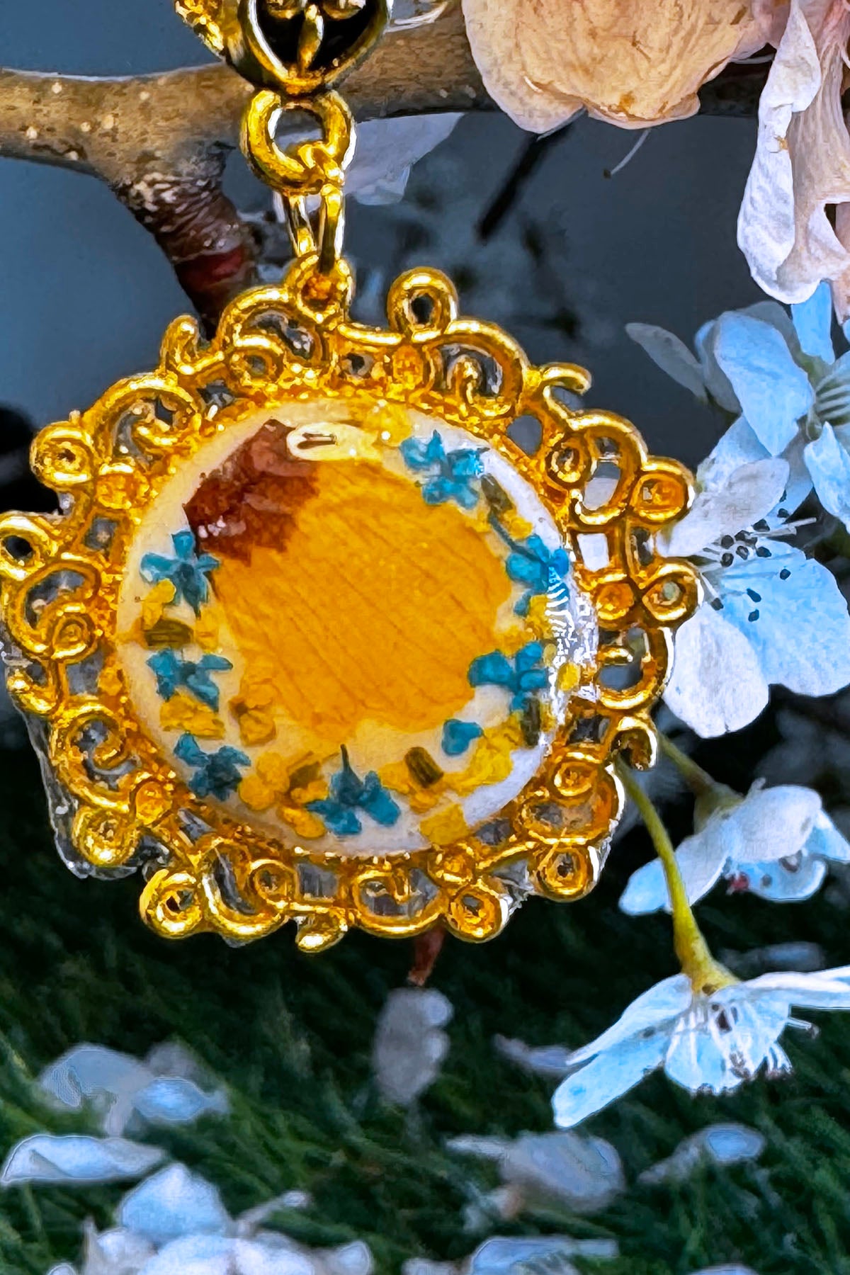 Marigold Petal (Flower for October) with Blue and Yellow accents