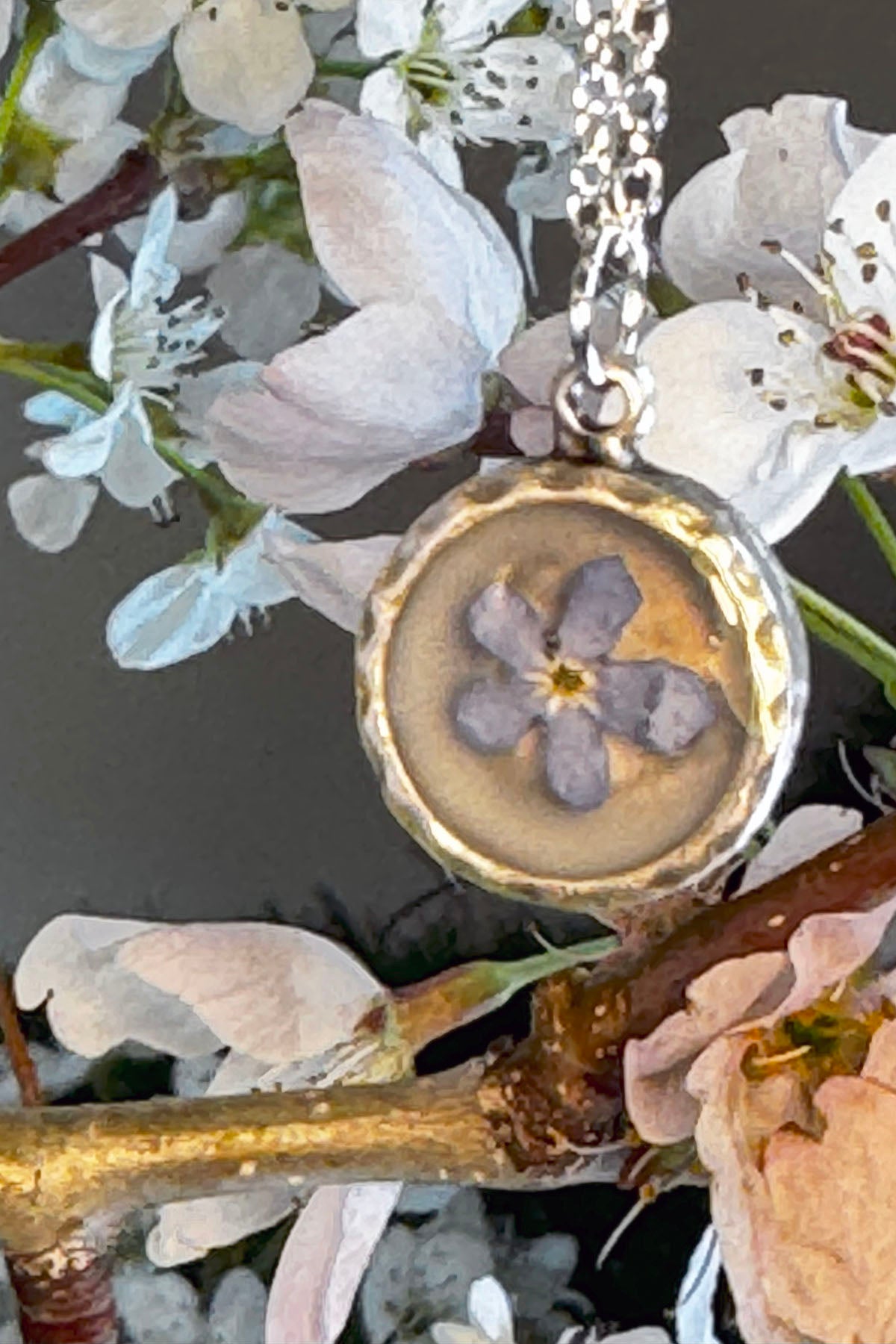 Tiny Silver Pendant with Blue "Forget Me Not"